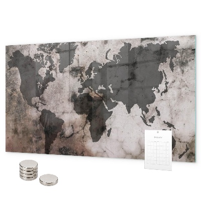 Betonová mapa světa magnetická tabule na zeď