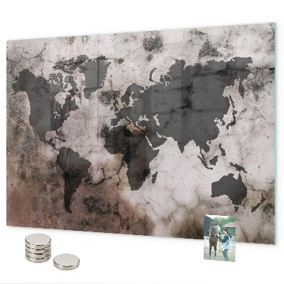 Betonová mapa světa magnetická tabule na zeď