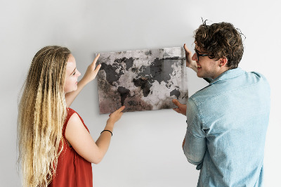 Betonová mapa světa magnetická tabule na zeď