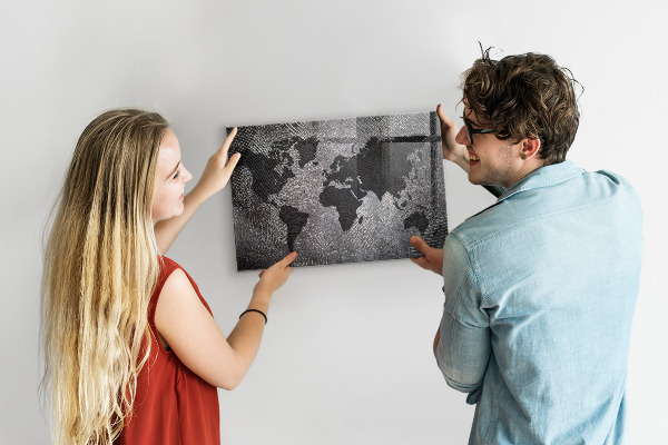 Betonová mapa světa magnetická tabule na zeď