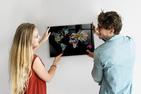 Magnetická tabule na zeď pozitivní mapa světa