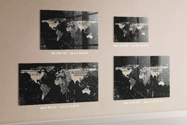 Magnetická nástěnná tabule mapa světa s dolary
