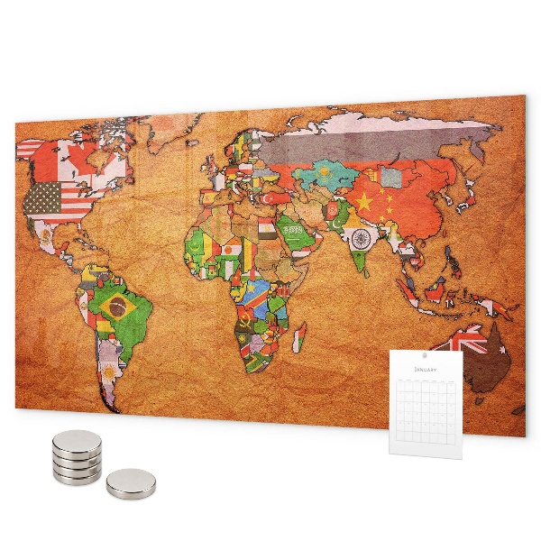 Mapa světa s vlajkami magnetická tabule na zeď