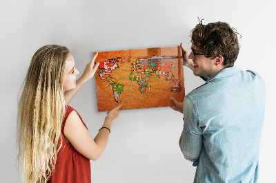 Mapa světa s vlajkami magnetická tabule na zeď