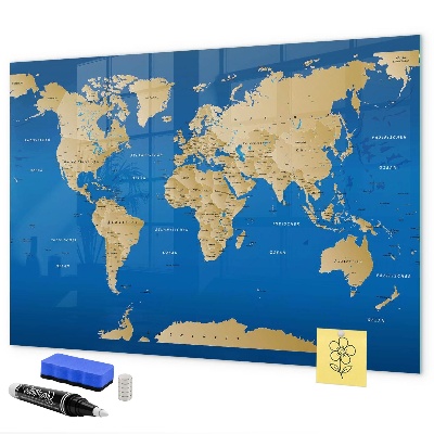 Popisovatelná magnetická tabule Mapa světa s místy k označení