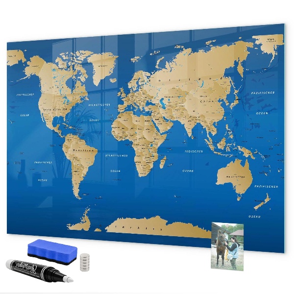 Popisovatelná magnetická tabule Mapa světa s místy k označení