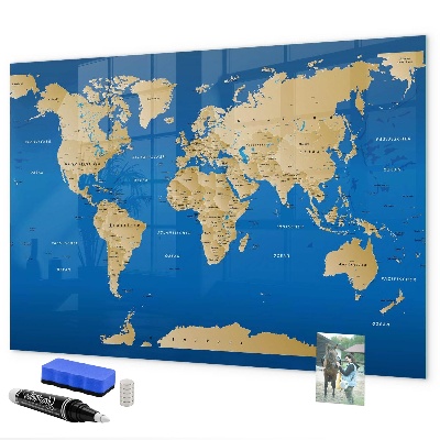 Popisovatelná magnetická tabule Mapa světa s místy k označení