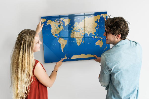 Popisovatelná magnetická tabule Mapa světa s místy k označení