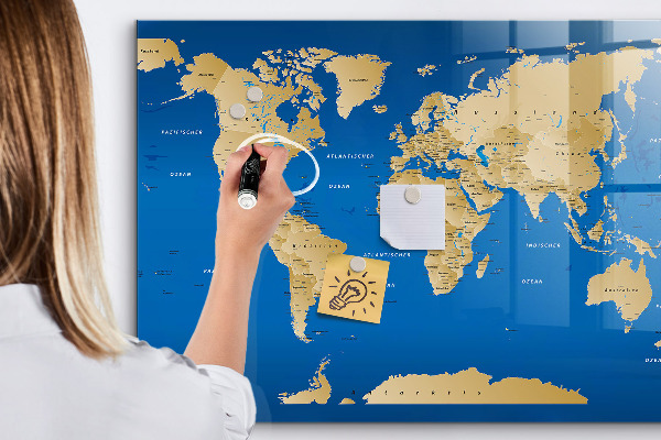 Popisovatelná magnetická tabule Mapa světa s místy k označení