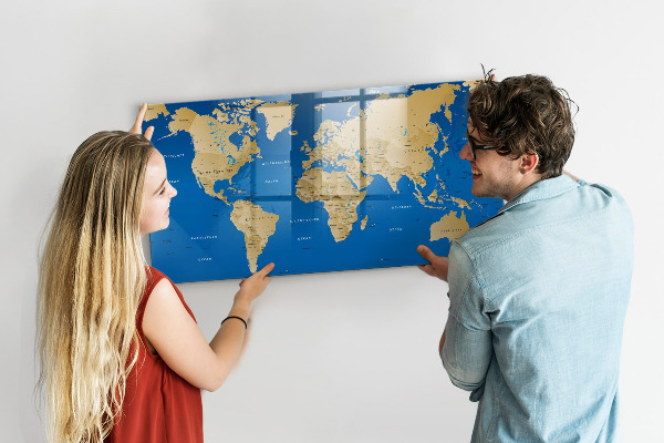 Popisovatelná magnetická tabule Mapa světa s místy k označení