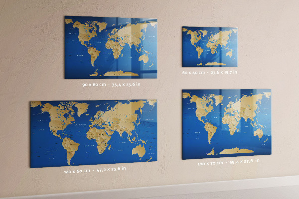 Popisovatelná magnetická tabule Mapa světa s místy k označení
