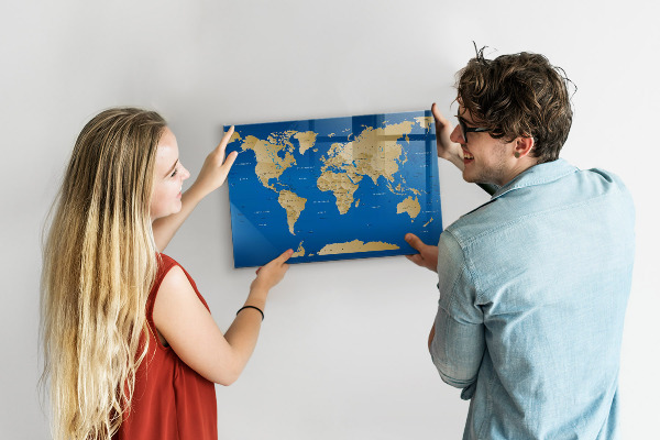 Popisovatelná magnetická tabule Mapa světa s místy k označení