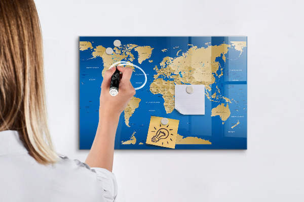 Popisovatelná magnetická tabule Mapa světa s místy k označení