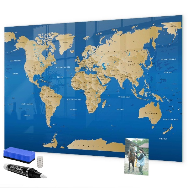 Popisovatelná magnetická tabule Mapa světa s místy k označení