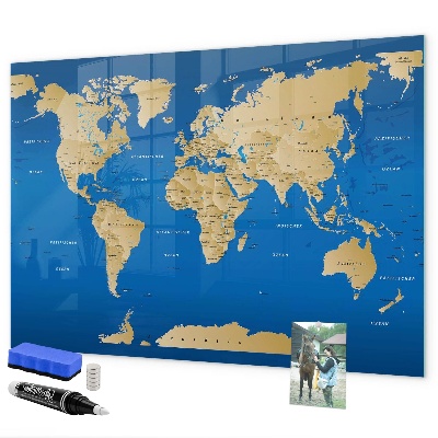 Popisovatelná magnetická tabule Mapa světa s místy k označení