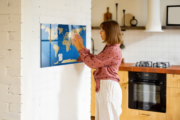 Popisovatelná magnetická tabule Mapa světa s místy k označení