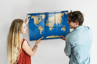 Popisovatelná magnetická tabule Mapa světa s místy k označení