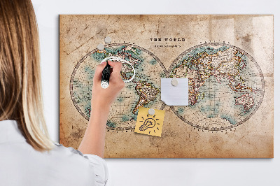 Magnetická psací tabule Mapa světa s prostorem pro fotografie