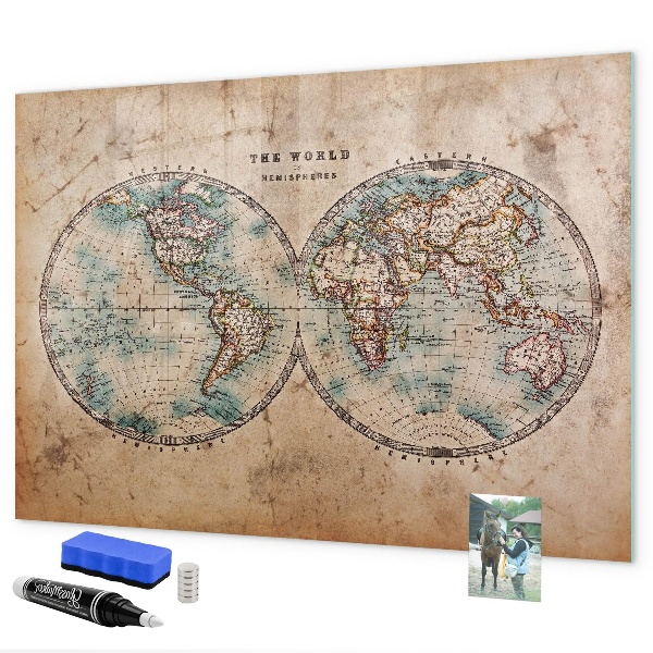 Magnetická psací tabule Mapa světa s prostorem pro fotografie
