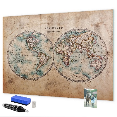Magnetická psací tabule Mapa světa s prostorem pro fotografie