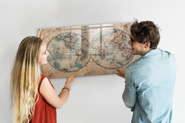 Magnetická psací tabule Mapa světa s prostorem pro fotografie
