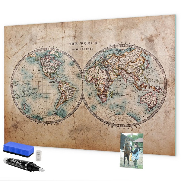 Magnetická psací tabule Mapa světa s prostorem pro fotografie