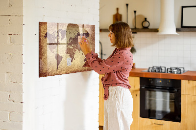 Magnetická psací tabule Mapa světa s místy, kde se daly pořídit fotografie