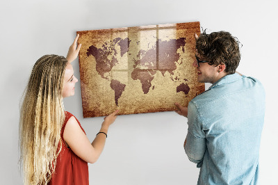 Magnetická psací tabule Mapa světa s místy, kde se daly pořídit fotografie