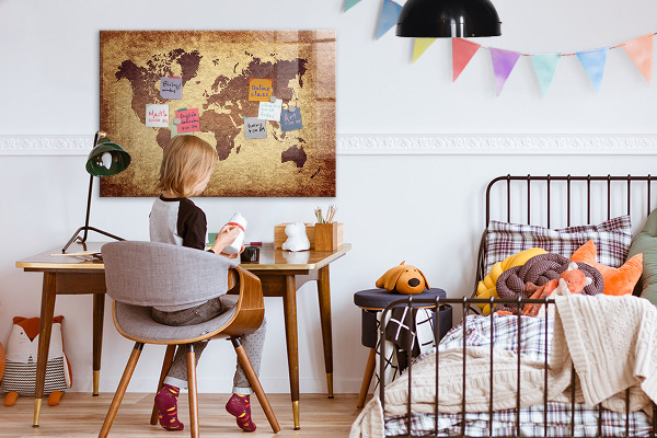 Magnetická psací tabule Mapa světa s místy, kde se daly pořídit fotografie