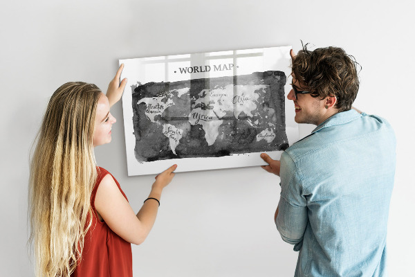 Popisovatelná magnetická tabule Mapa světa s místy, kde se daly pořídit fotografie