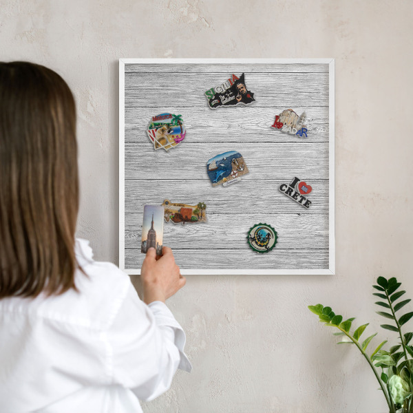 Kovové tabule na magnety bílý rám Dřevěná textura