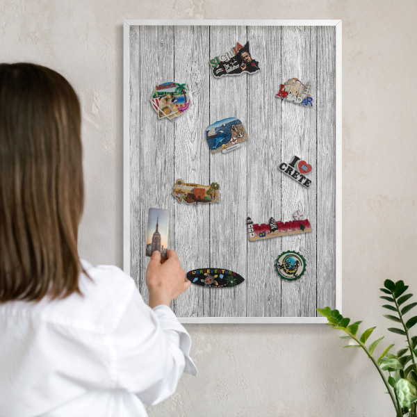 Kovové tabule na magnety bílý rám Dřevěná textura