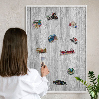 Kovové tabule na magnety bílý rám Dřevěná textura