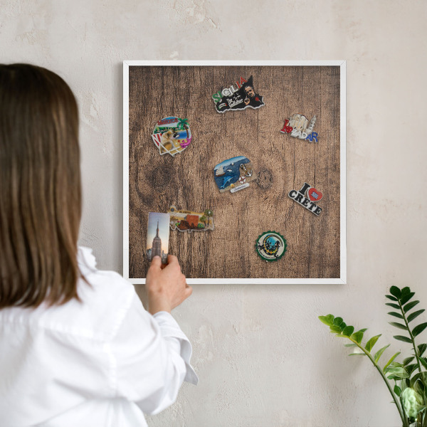 Kovové tabule na magnety bílý rám Dřevěná textura