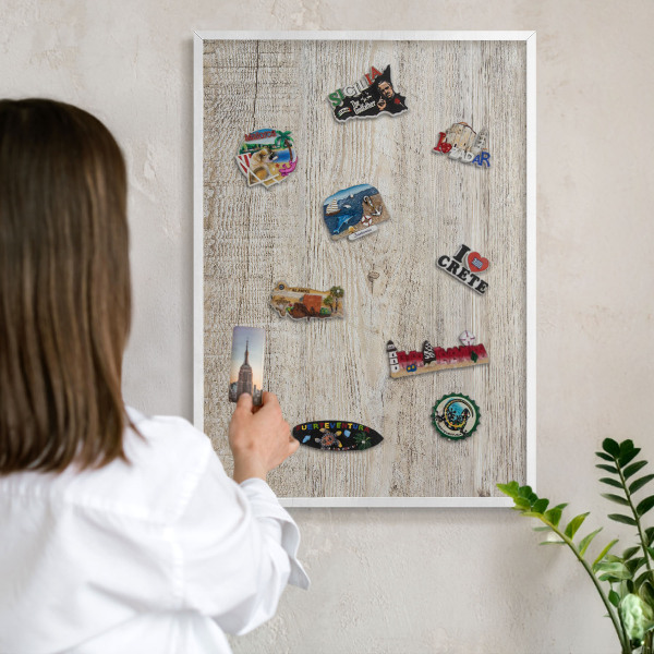 Kovové tabule na magnety bílý rám Dřevěná textura