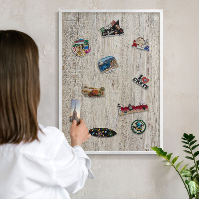 Kovové tabule na magnety bílý rám Dřevěná textura