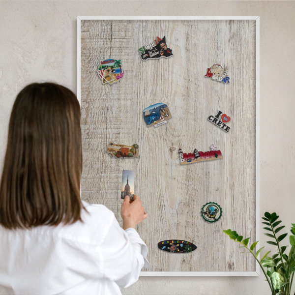 Kovové tabule na magnety bílý rám Dřevěná textura