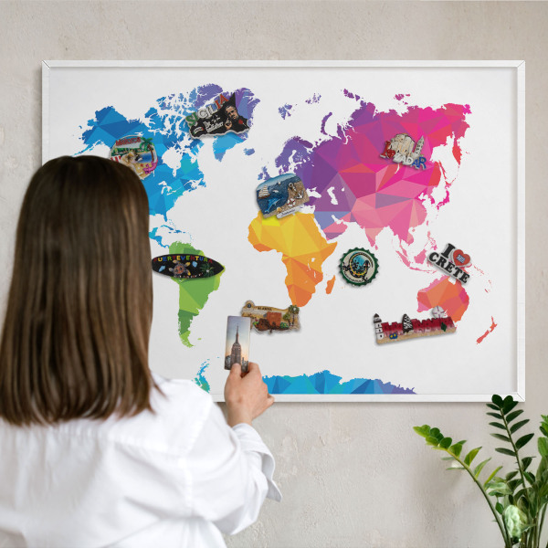 Kovové tabule na magnety bílý rám Barevná mapa
