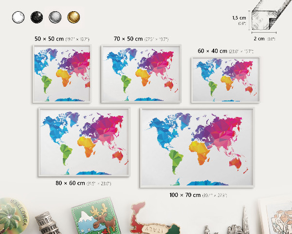 Kovové tabule na magnety bílý rám Barevná mapa