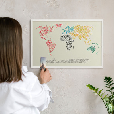 Kovové tabule na magnety bílý rám Mapa světa