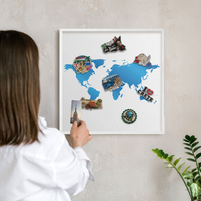 Kovové tabule na magnety bílý rám Mapa světa