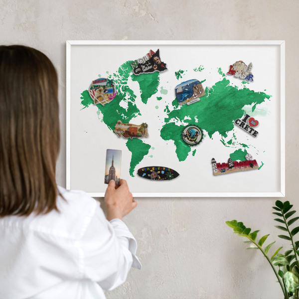Nástěnky na magnety v bílém rámu Zelená mapa