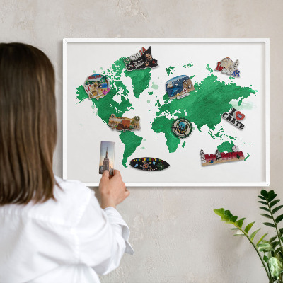 Nástěnky na magnety v bílém rámu Zelená mapa