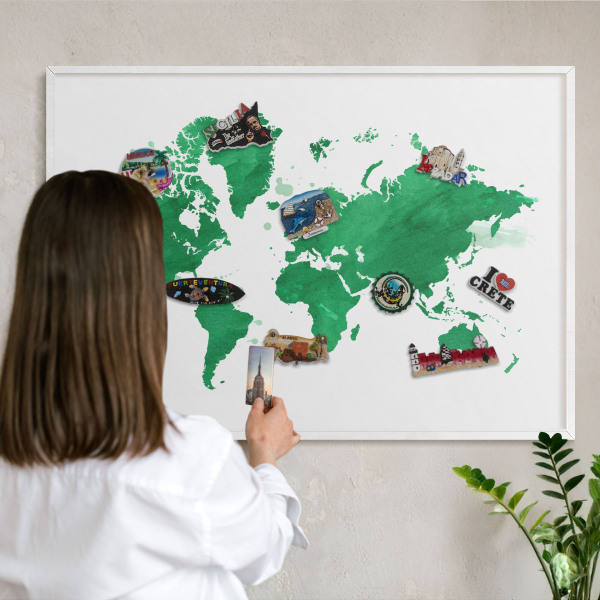 Nástěnky na magnety v bílém rámu Zelená mapa