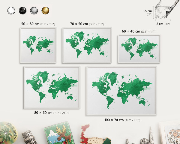 Nástěnky na magnety v bílém rámu Zelená mapa