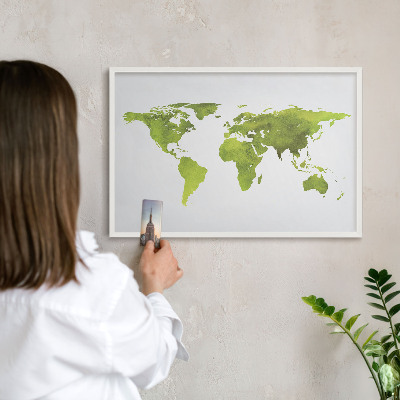 Kovové tabule na magnety bílý rám Zelená mapa