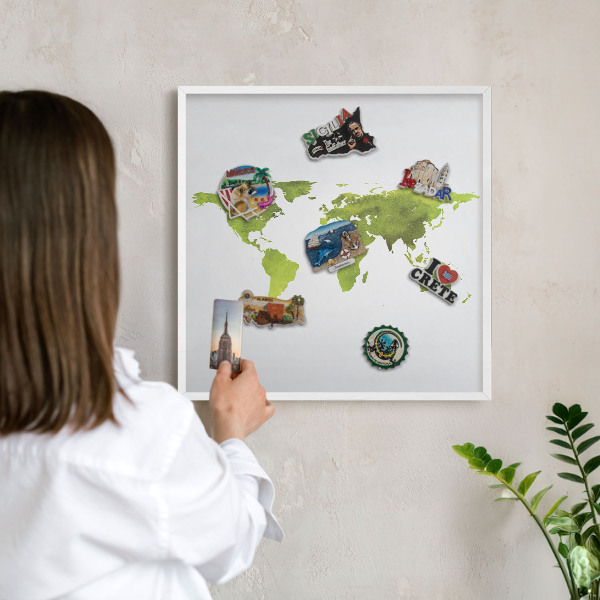 Kovové tabule na magnety bílý rám Zelená mapa