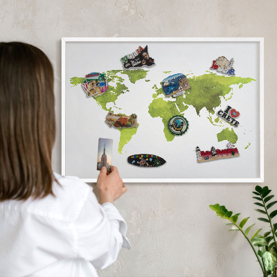 Kovové tabule na magnety bílý rám Zelená mapa
