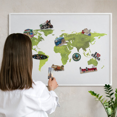 Kovové tabule na magnety bílý rám Zelená mapa
