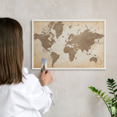 Nástěnky na magnety v bílém rámu Mapa světa